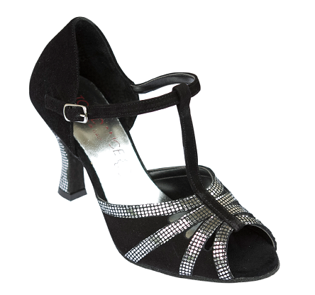 Scarpa 3268 pelle di camoscio nero + lucertolina argento